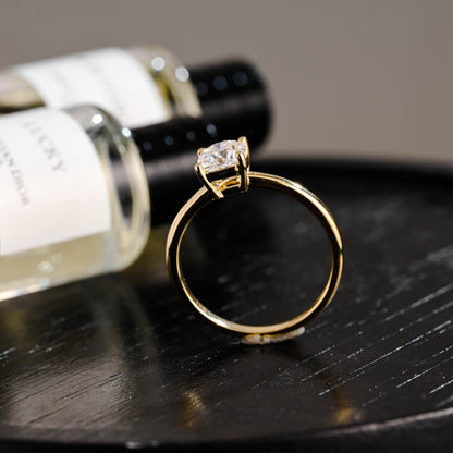 Solid Gold Cushion Cut Moissanite Engagement Ring, Solitaire Cushion Cut Moissanite Wedding Ring, Anniversary Ring, Low Setting Cushion Ring