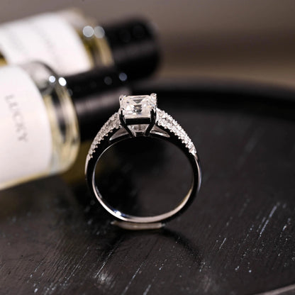Solid Gold Asscher Cut Moissanite Engagement Ring, Proposal Ring, Promise Ring, Wedding Ring, Anniversary Gift Birthday Gift for Women Wife