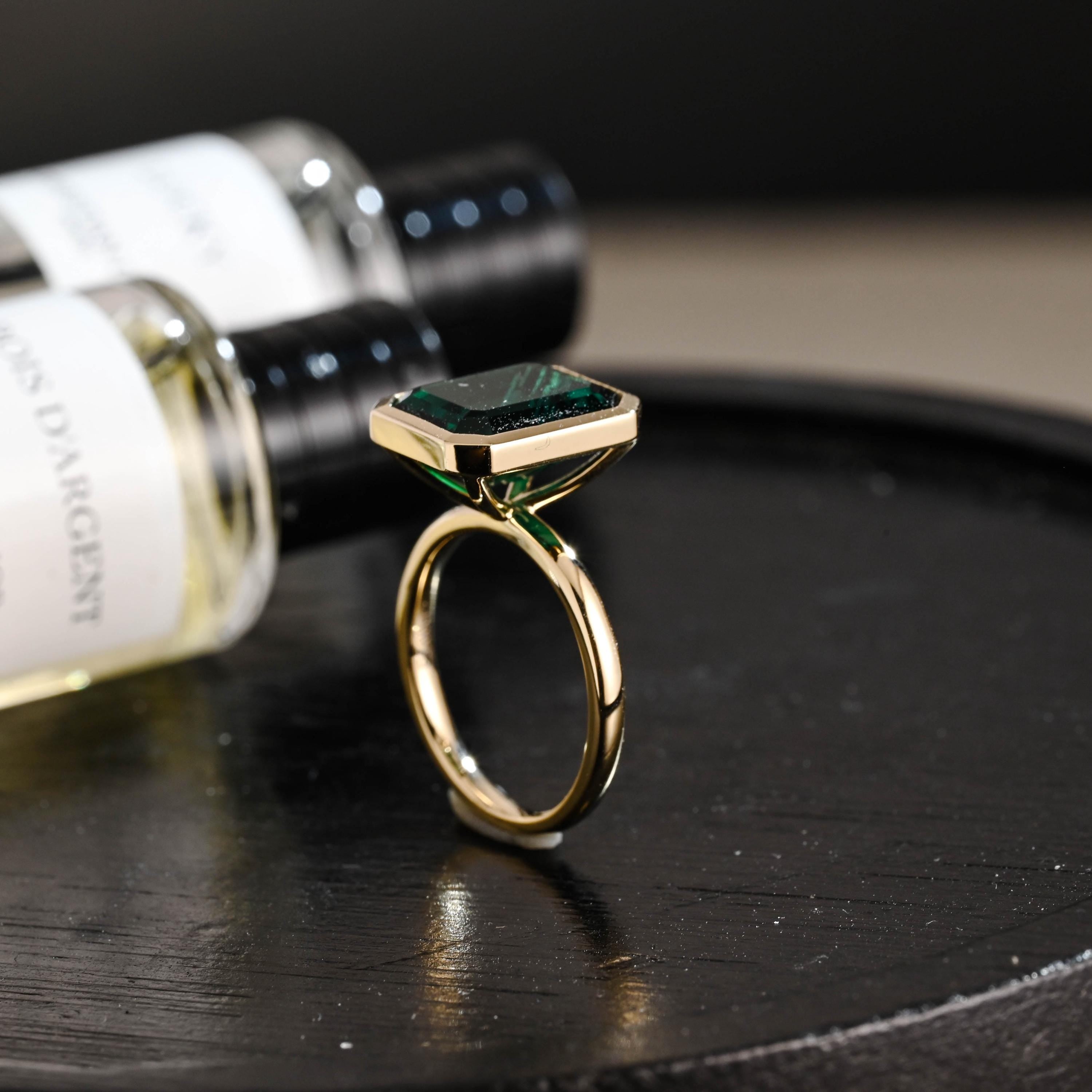 Solid Gold Lab Grown Emerald Engagement Ring, Promise Ring, Wedding Ring, Anniversary Gift Birthday Gift Valentine's Day Gift for Women Wife