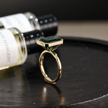 Solid Gold Lab Grown Emerald Engagement Ring, Promise Ring, Wedding Ring, Anniversary Gift Birthday Gift Valentine's Day Gift for Women Wife