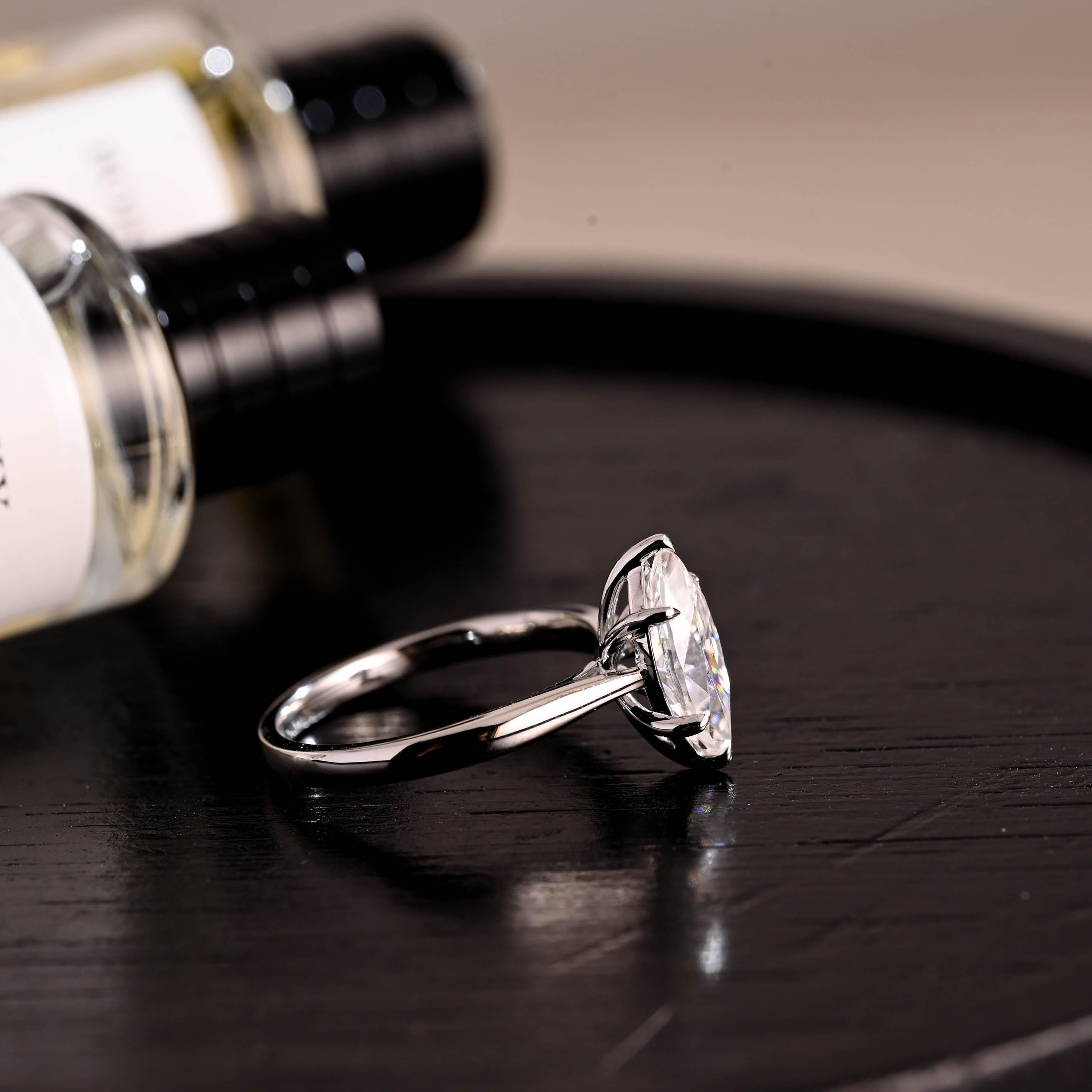 Marquise Cut Moissanite Ring, Solid Gold Cathedral Setting, Anniversary Gift
