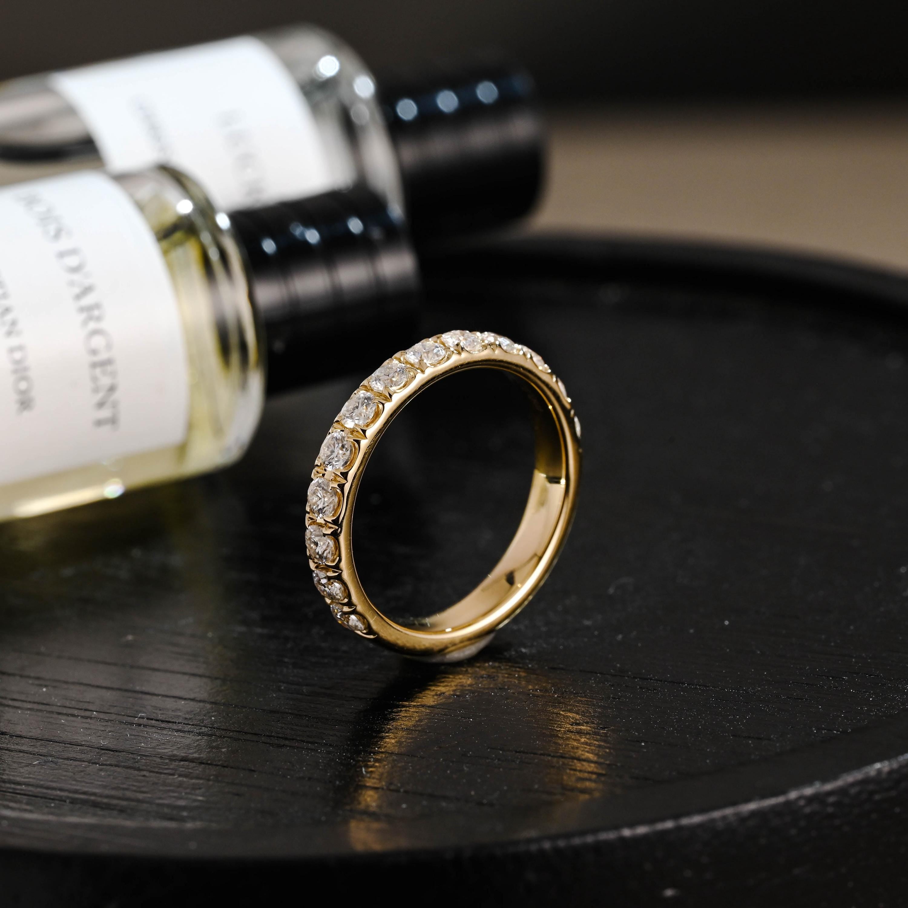 Solid Gold 3.5mm Moissanite Wedding Band, Round Cut Anniversary Ring