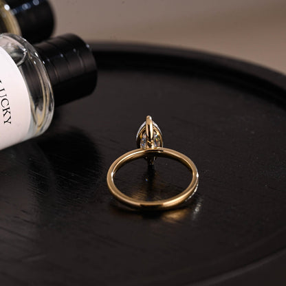Solid Gold Solitaire Marquise Cut Moissanite Engagement Ring, Two Prongs Setting