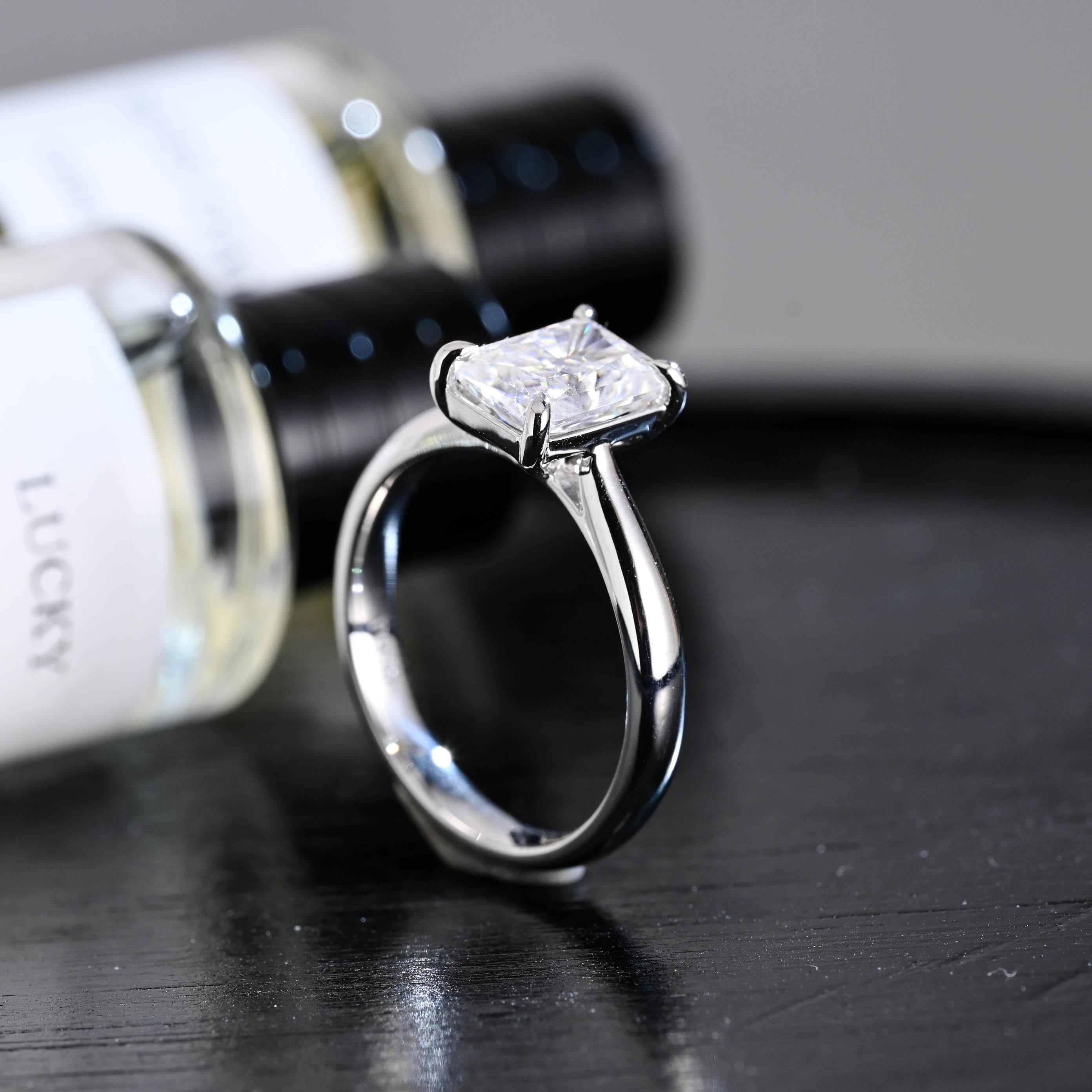 Solid Gold Solitaire Radiant Moissanite Engagement Ring, Anniversary Gift for Women