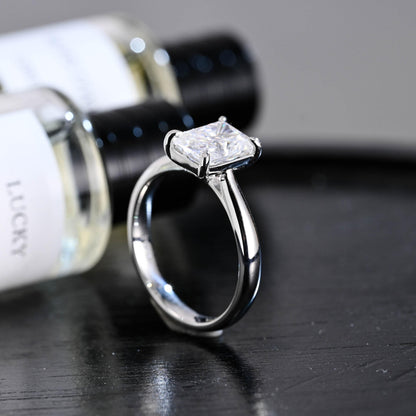 Solid Gold Solitaire Radiant Moissanite Engagement Ring, Anniversary Gift for Women
