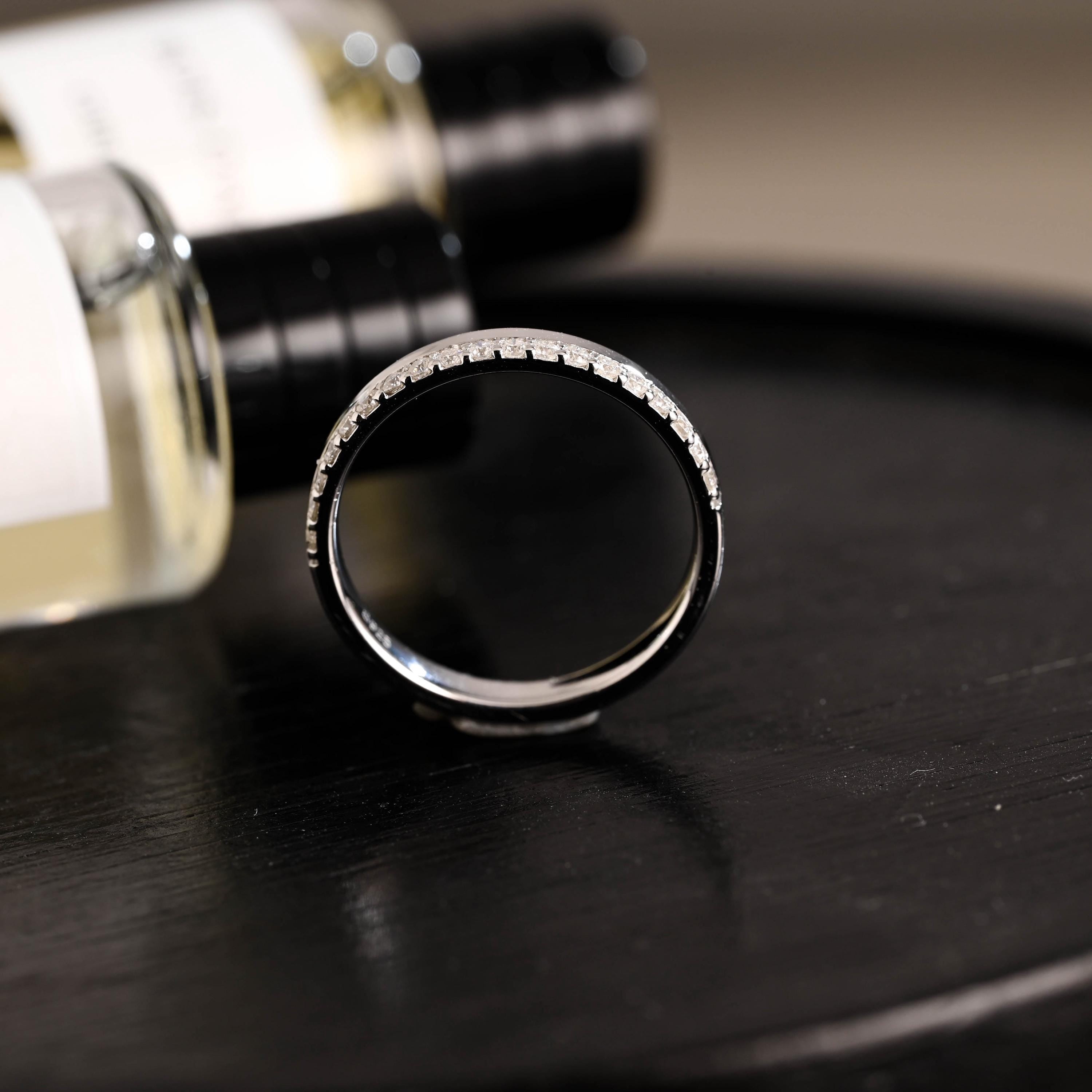 Solid Gold Moissanite Half Eternity Wedding Band, Anniversary Ring