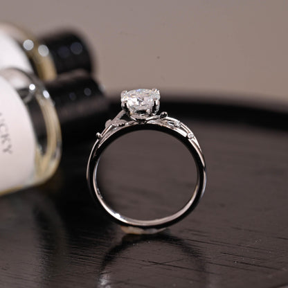 Branch Design Solid Gold Round Cut Moissanite Engagement Ring, Promise Ring, Wedding Ring