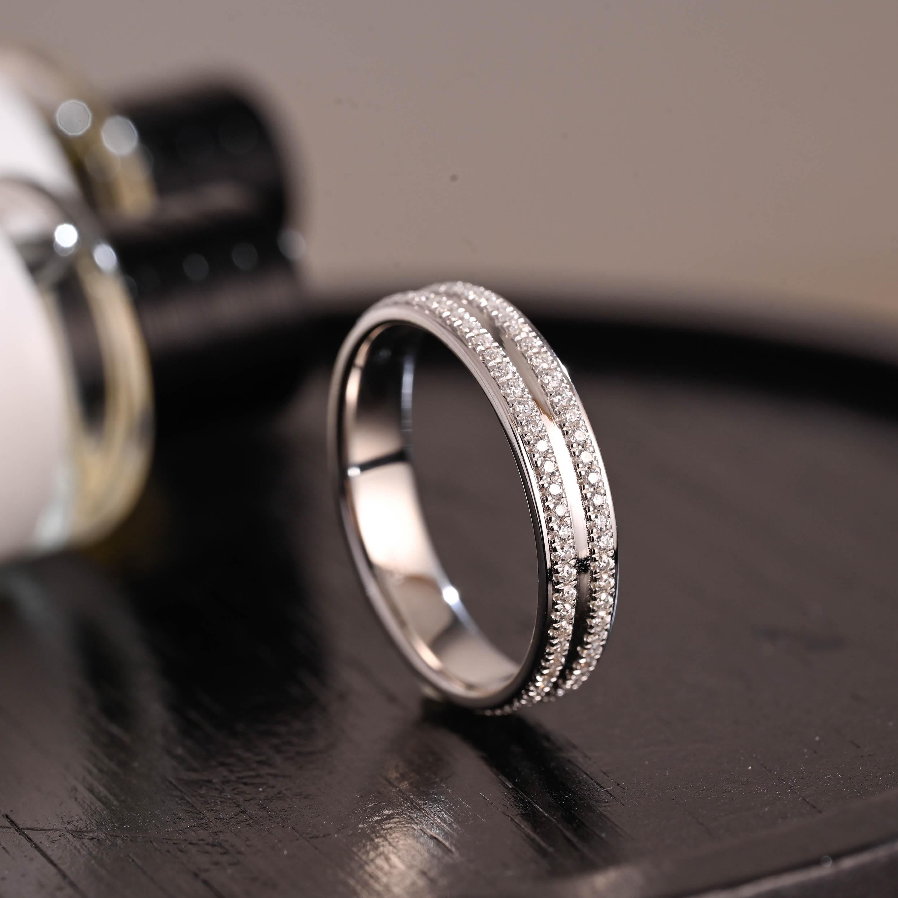 Solid Gold Moissanite Wedding Band, 4.5mm Width Anniversary Ring