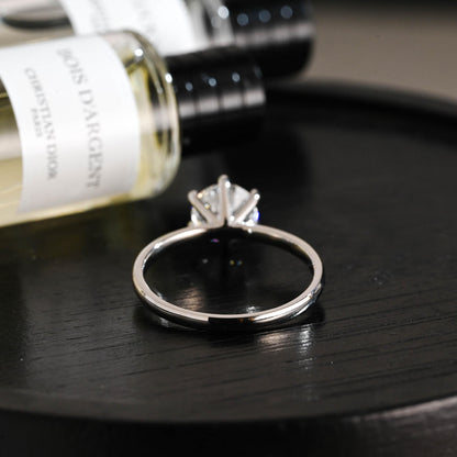 Solid Gold Solitaire Round Cut Moissanite Engagement Ring, Wedding Ring