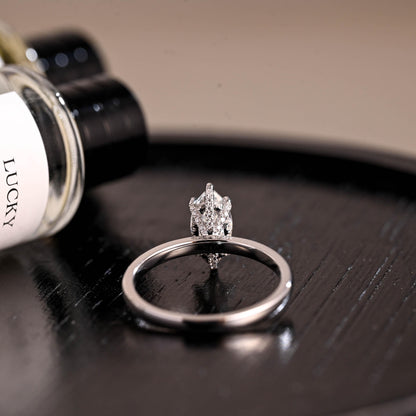 Solid Gold Marquise Cut Moissanite Engagement Ring, Pave Prong Setting
