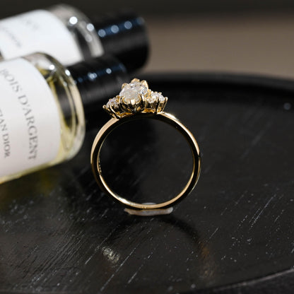 Solid Gold Marquise Moissanite Engagement Ring, Side Cluster Ring, Anniversary Gift