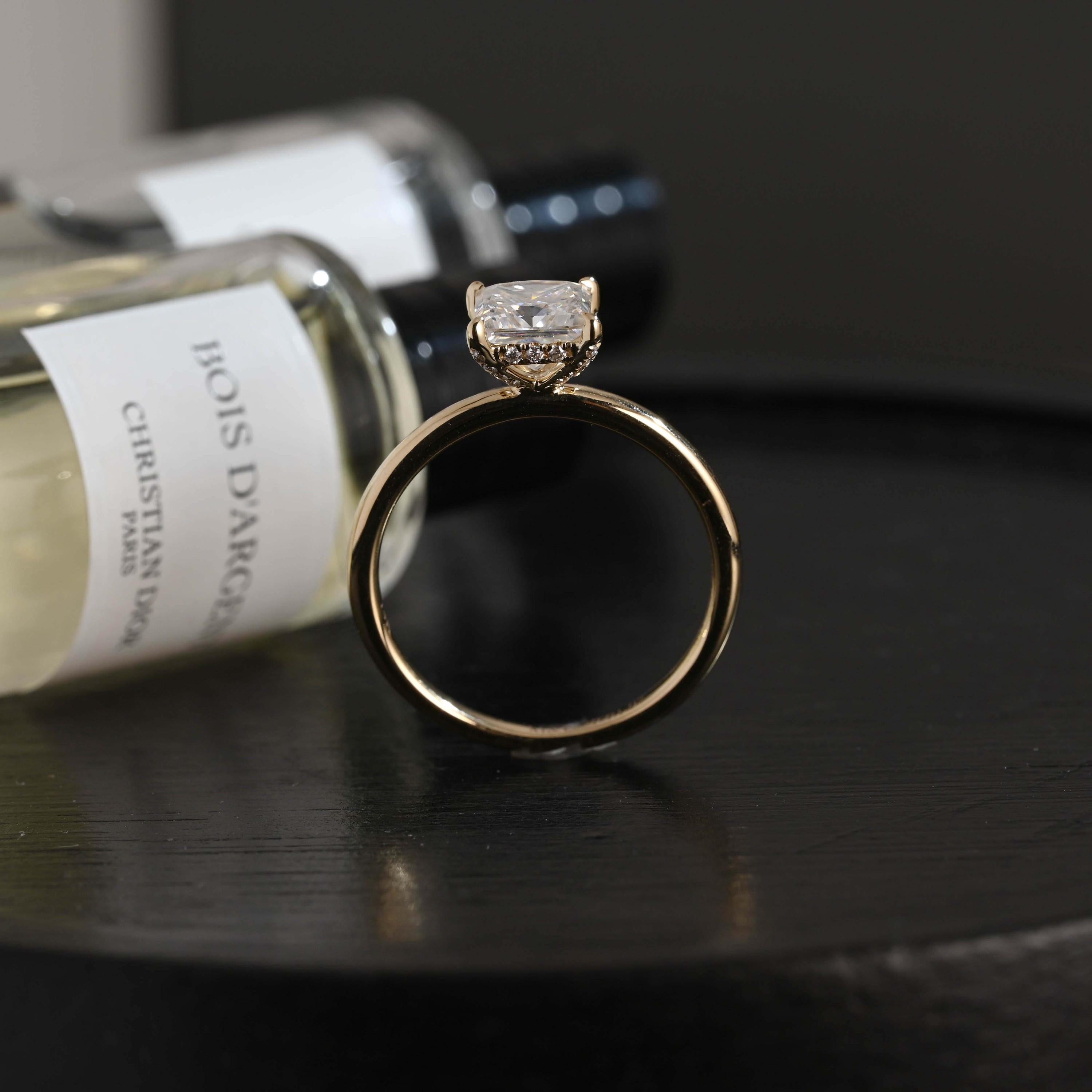 Solid Gold Princess Cut Moissanite Engagement Ring, Classic Low Setting Anniversary Ring for Women