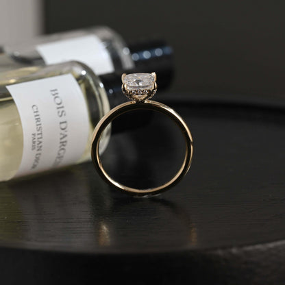 Solid Gold Princess Cut Moissanite Engagement Ring, Classic Low Setting Anniversary Ring for Women
