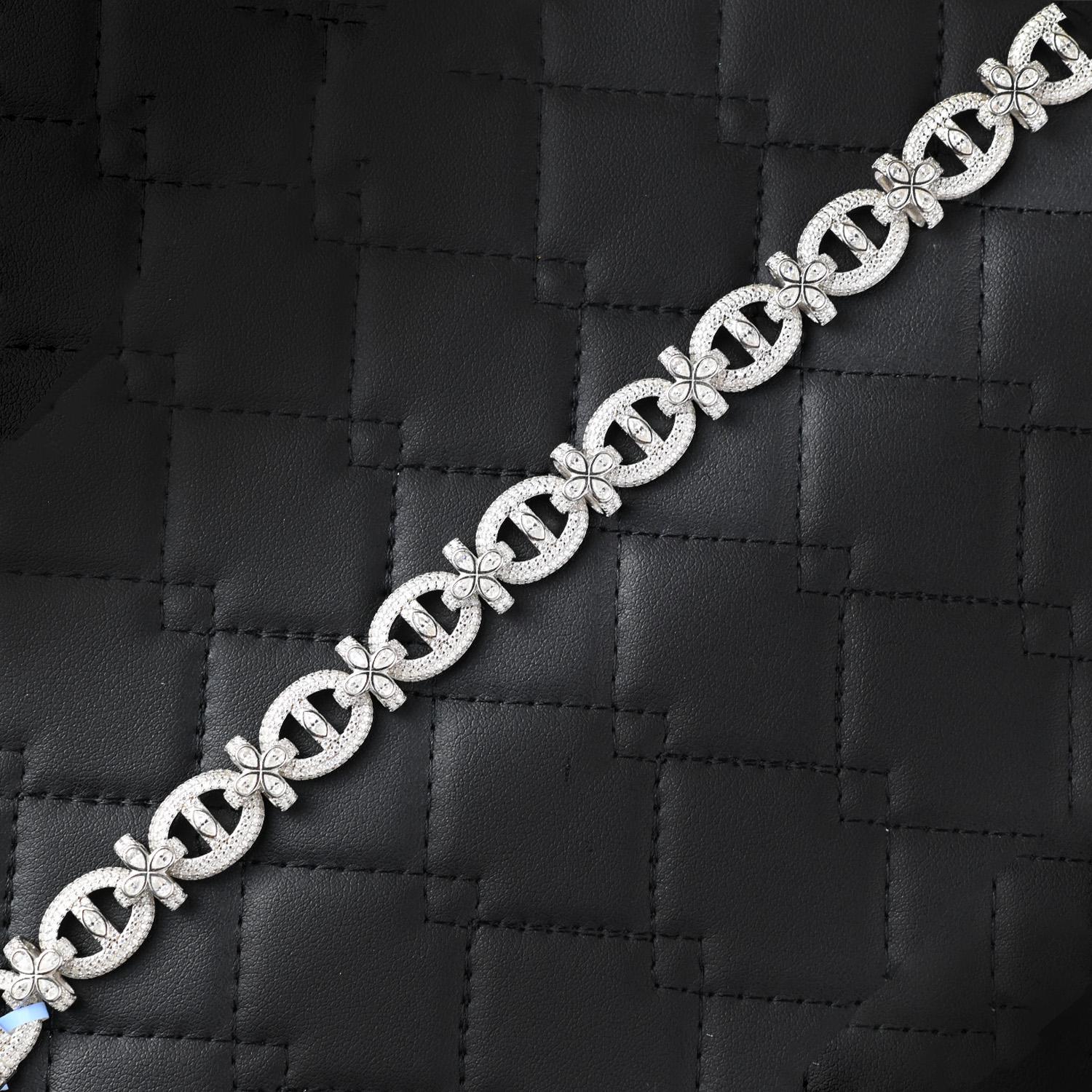 Iced Out Moissanite Clover Bracelet: 18 Carat Sterling Silver