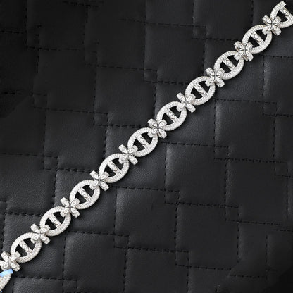 Iced Out Moissanite Clover Bracelet: 18 Carat Sterling Silver