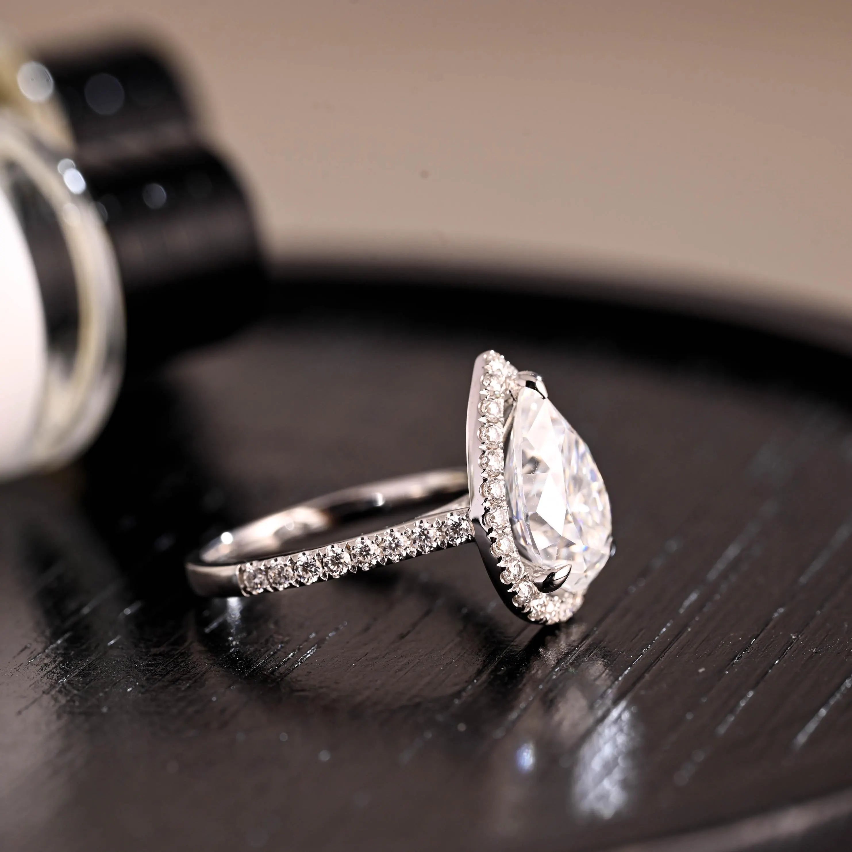 Vintage Style Pear Cut Moissanite Engagement Ring, Solid Gold Halo Pear Moissanite Wedding Ring