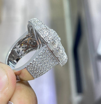 Iced Out Moissanite Ring: 925 Silver Hip Hop Bling, 7.52 Carat Baguette Round Moissanite Diamonds