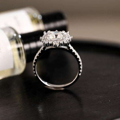 Solid Gold Half Eternity Asscher Cut Moissanite Engagement Ring, Anniversary Gift for Women Wife