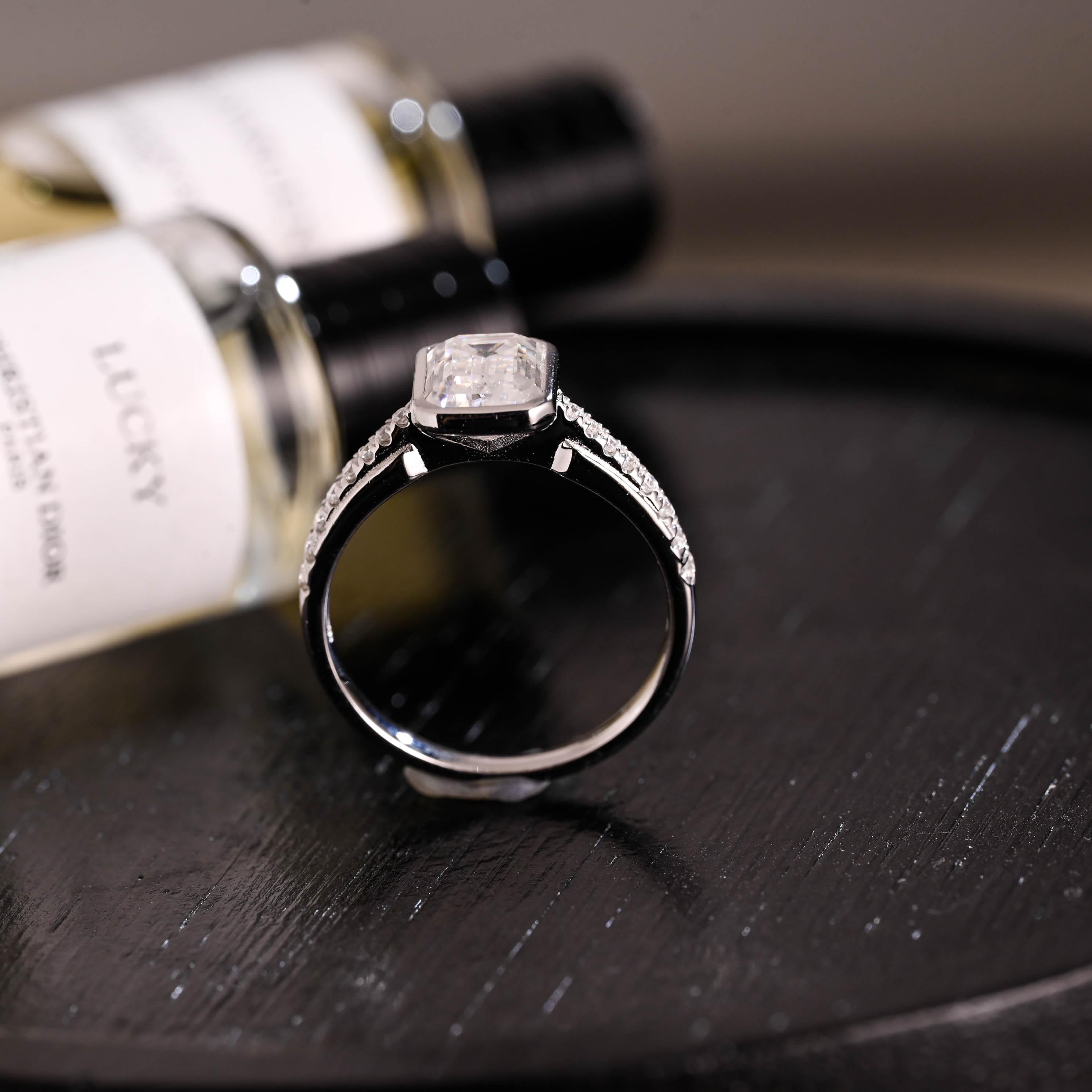 Solid Gold Emerald Cut Moissanite Engagement Ring, Proposal Ring, Promise Ring, Wedding Ring, Anniversary Gift Birthday Gift for Women Wife