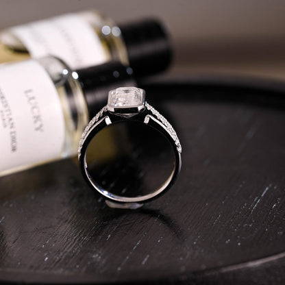 Solid Gold Emerald Cut Moissanite Engagement Ring, Proposal Ring, Promise Ring, Wedding Ring, Anniversary Gift Birthday Gift for Women Wife