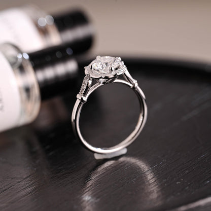 Solid Gold Round Cut Moissanite Engagement Ring, Anniversary Gift Birthday Gift for Women Wife