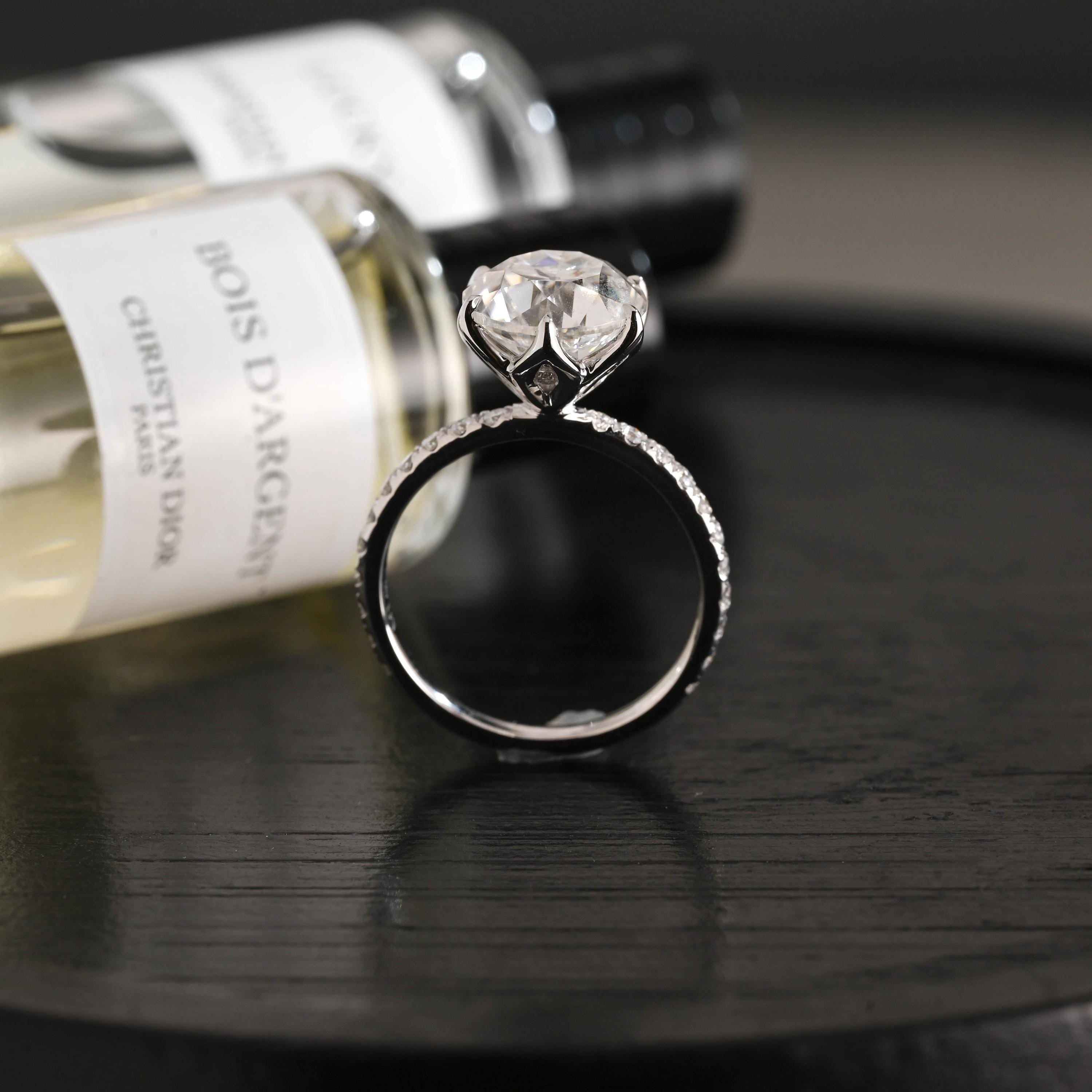 Solid Gold Tulip Setting Round Cut Moissanite Engagement Ring, Anniversary Gift Birthday Gift for Wife