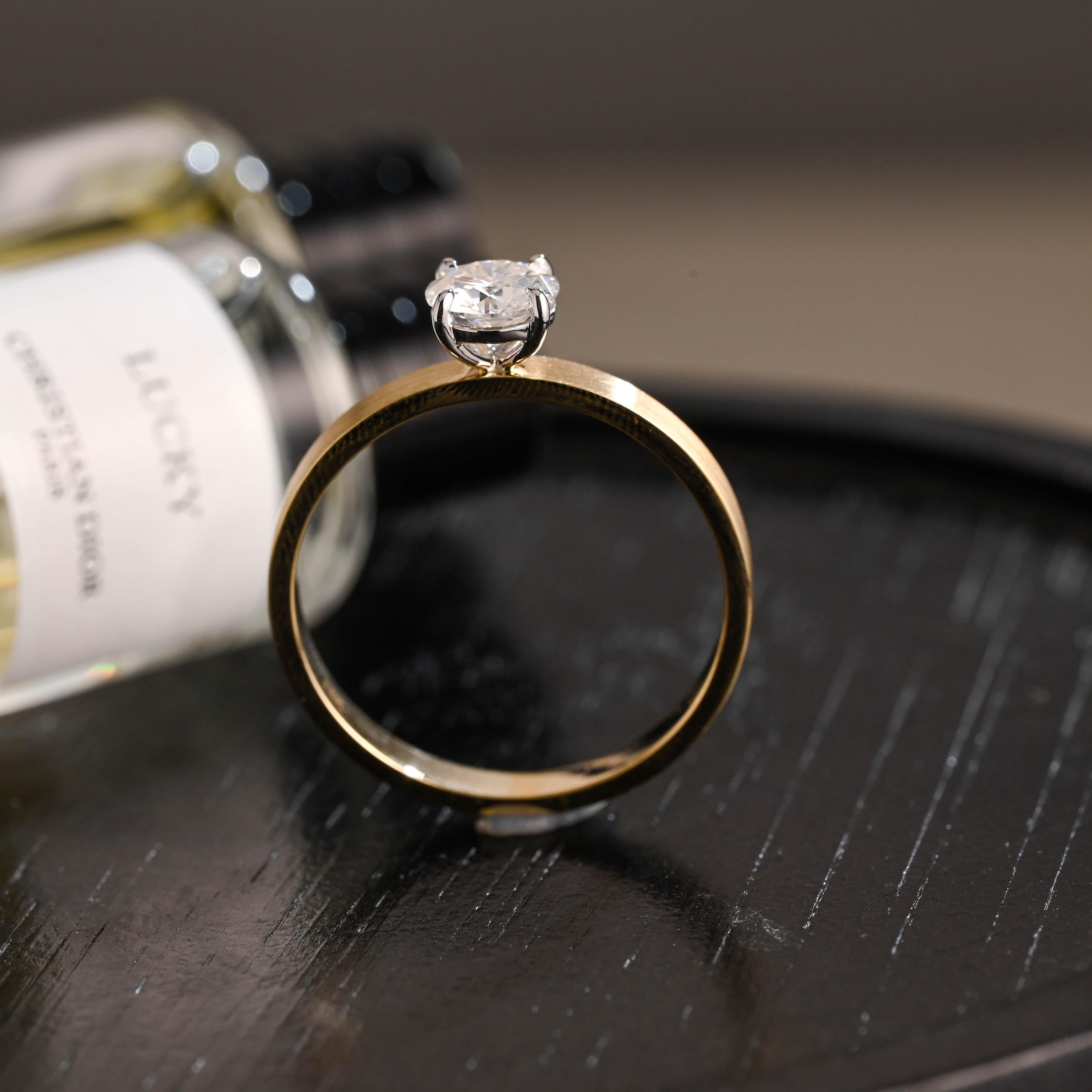 Solid Gold 3mm Width Round Cut Moissanite Engagement Ring, Wedding Ring, Birthday Gift for Women Wife