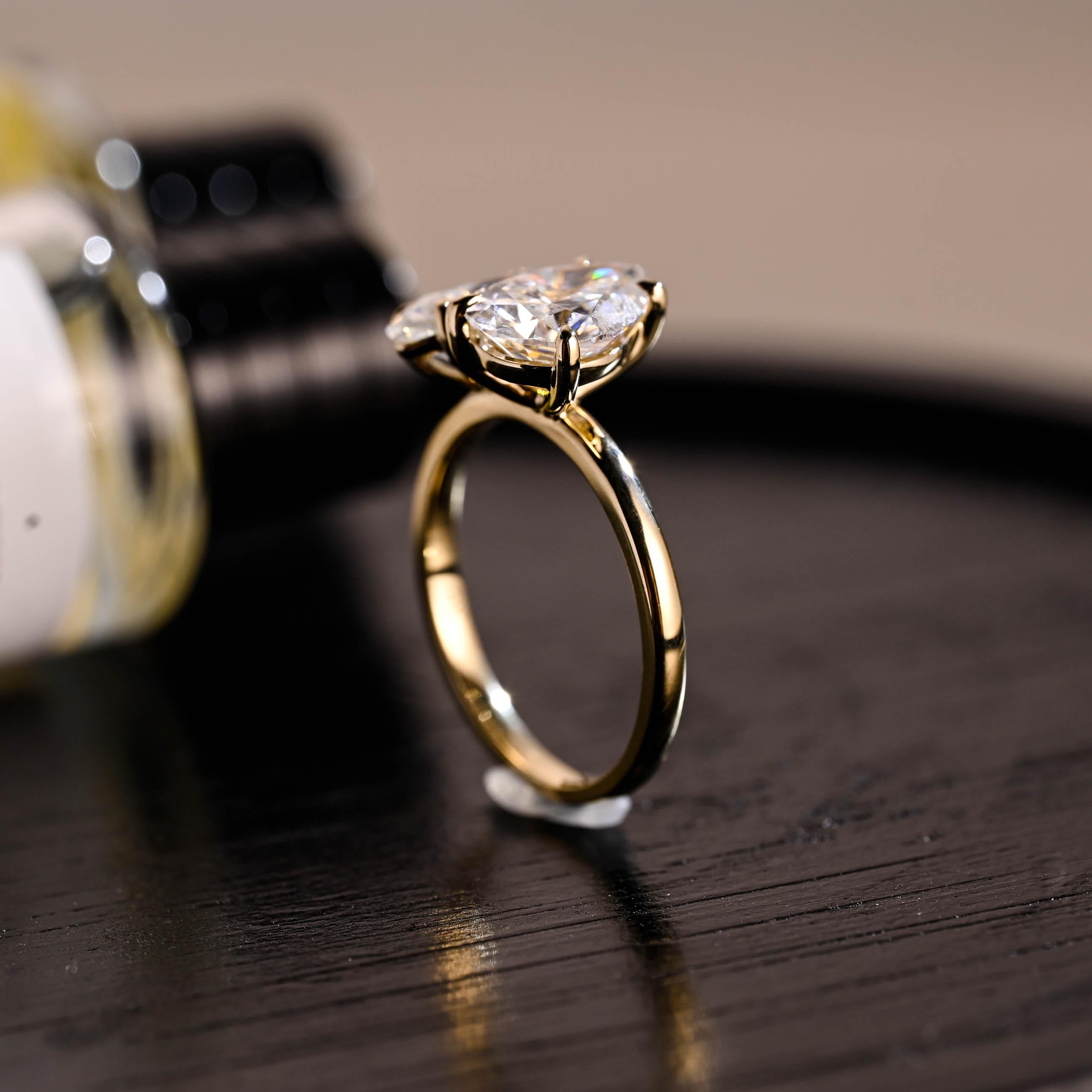 Toi et Moi Moissanite Engagement Ring, Marquise/Pear Cut Moissanite Solid Gold Ring, Two-Stone Wedding Ring