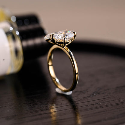 Toi et Moi Moissanite Engagement Ring, Marquise/Pear Cut Moissanite Solid Gold Ring, Two-Stone Wedding Ring