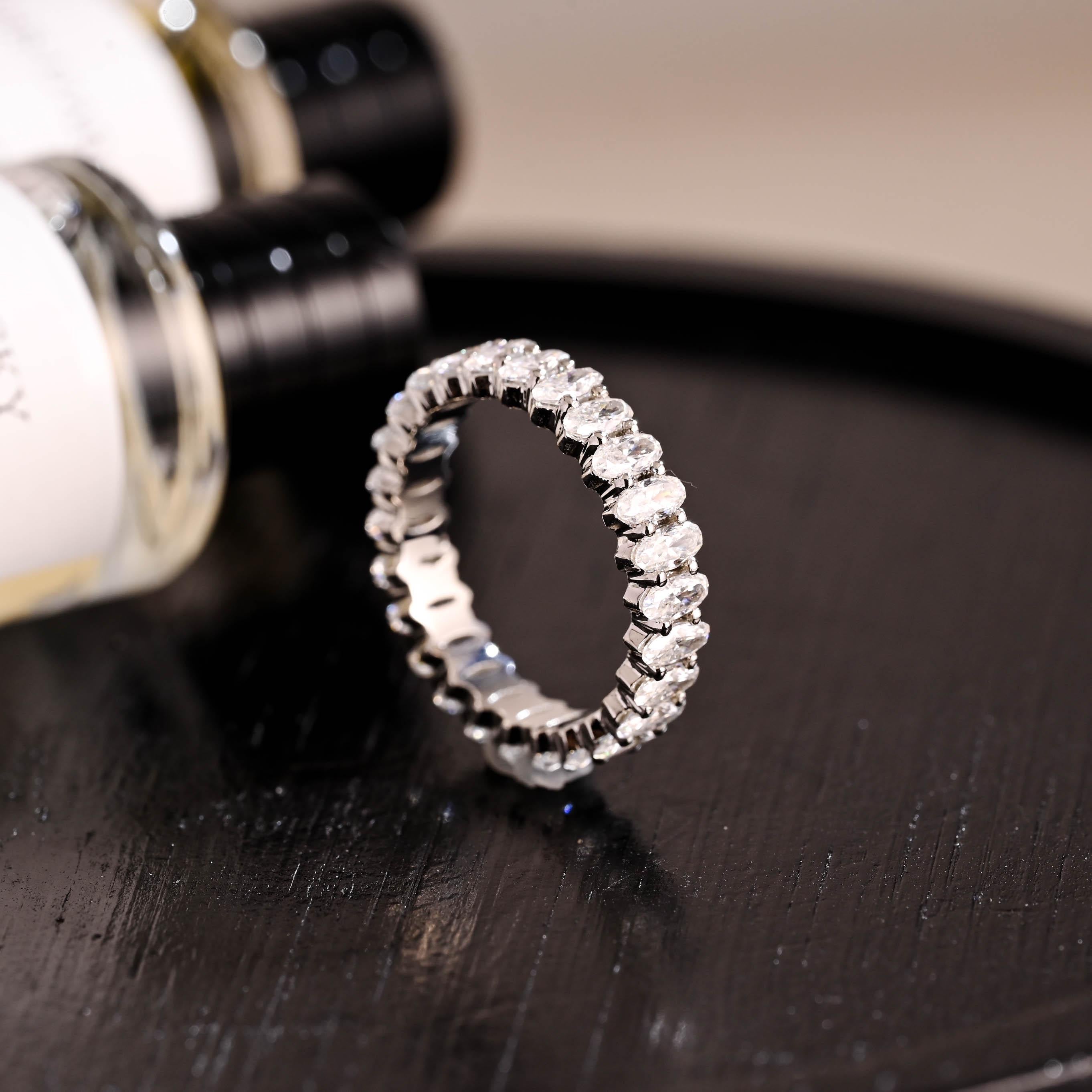 Solid Gold 2*4MM Crushed Ice Oval Moissanite Eternity Wedding Band