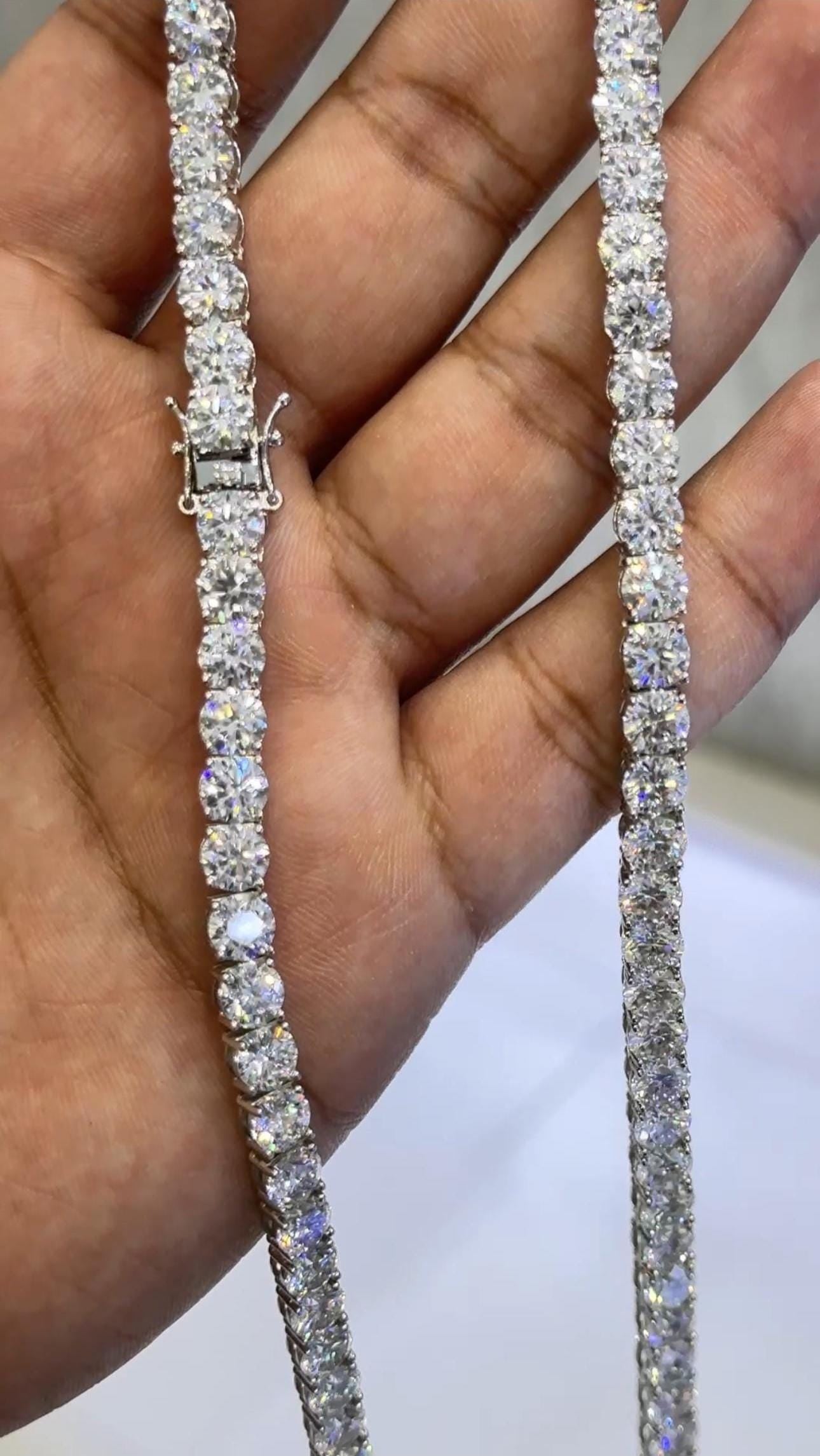 VVS1 Moissanite Diamond Tennis Chain Necklace, 925 Sterling Silver, Tennis Bracelet, Diamond Tennis Necklace, 5mm , 6mm , 7mm, 8mm Width