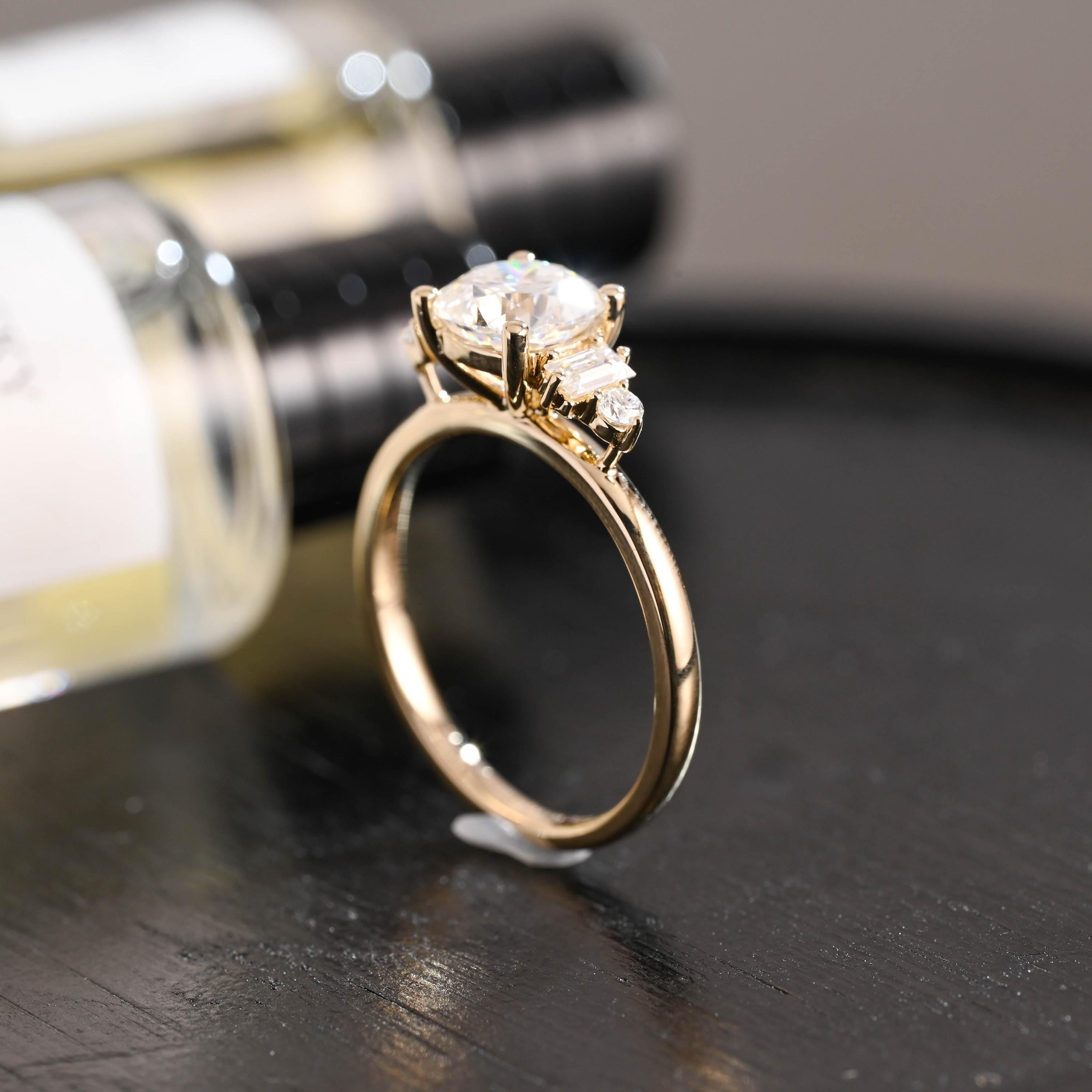 Solid Gold Cushion Cut Moissanite Engagement Ring, Proposal Ring, Round Promise Ring, Wedding Ring, Anniversary Gift Birthday Gift for Women
