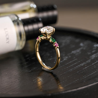 Solid Gold Oval Cut Moissanite Engagement Ring, Anniversary Gift for Women