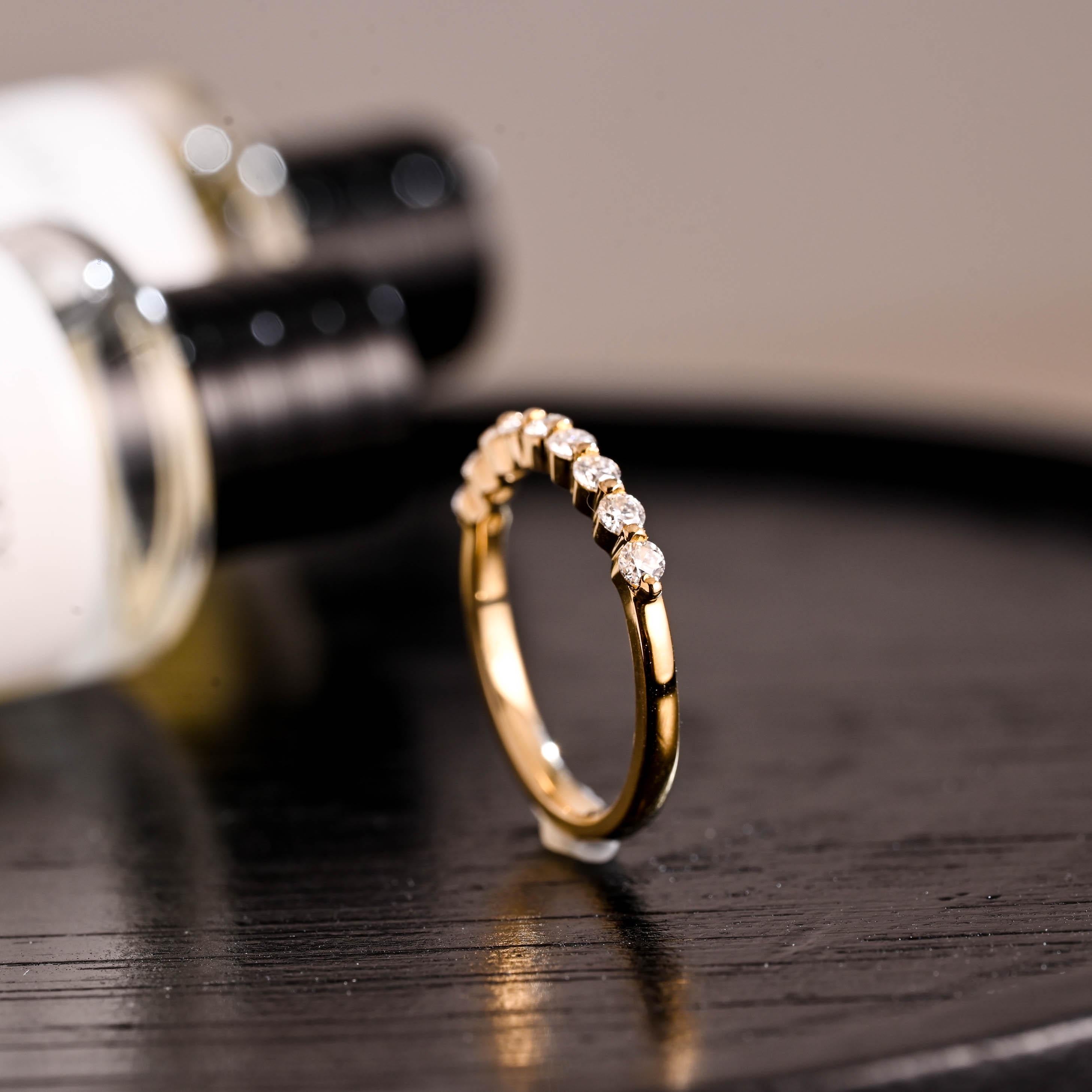 Solid Gold Moissanite Wedding Band, Half Eternity Ring