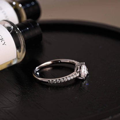 Solid Gold Heart Cut Pave Band Moissanite Engagement Ring, Proposal Ring, Promise Ring