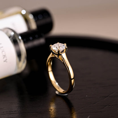 Solid Gold Floral Cathedral Setting Round Cut Moissanite Engagement Ring, Solitaire Round Cut Wedding Ring
