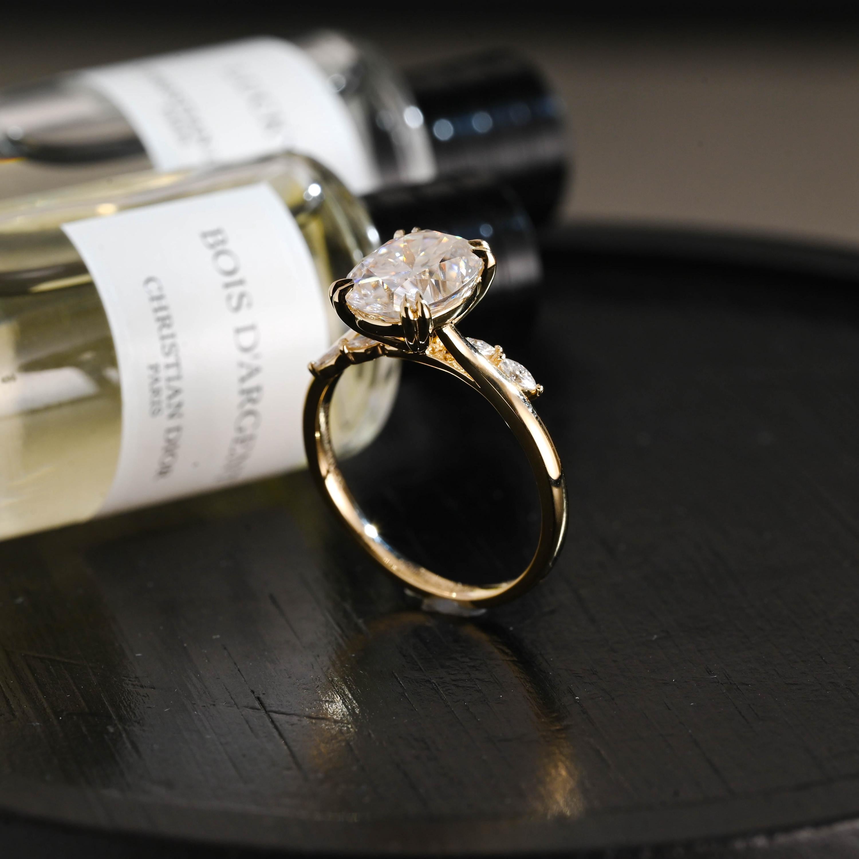 Solid Gold Oval Cut Moissanite Engagement Ring, Anniversary Gift for Women