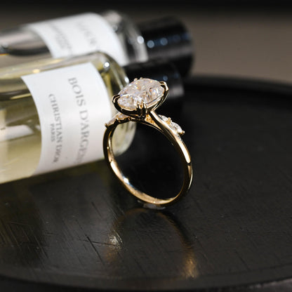 Solid Gold Oval Cut Moissanite Engagement Ring, Anniversary Gift for Women