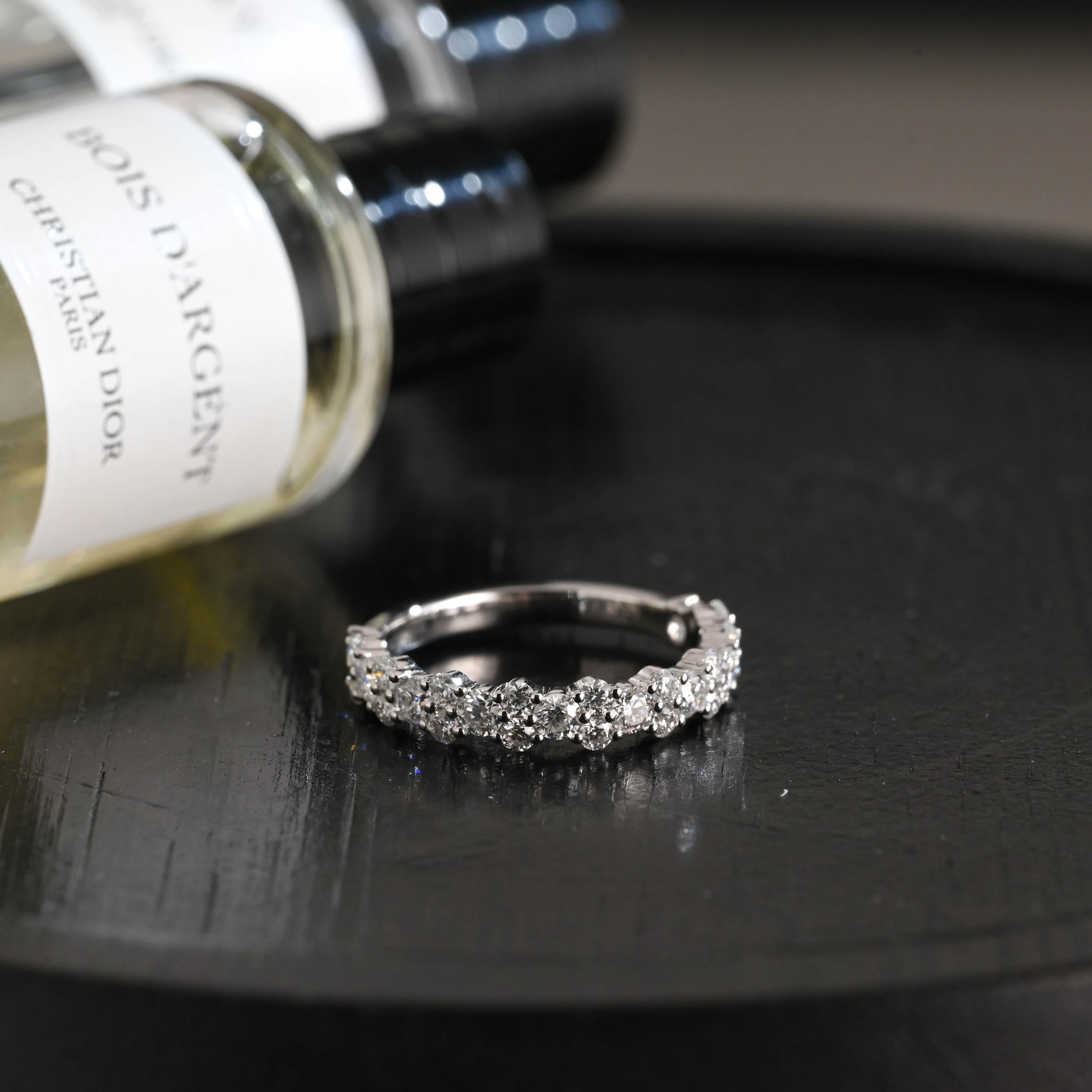 Solid Gold Round Cut Moissanite Wedding Band, Anniversary Ring