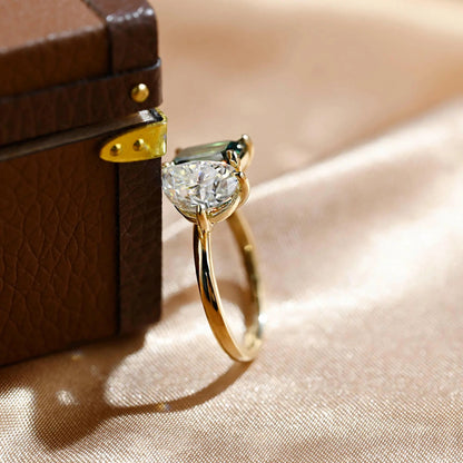 Solid Gold Pear Cut Toi et Moi Moissanite Engagement Ring, Green Moissanite Two Stone Ring