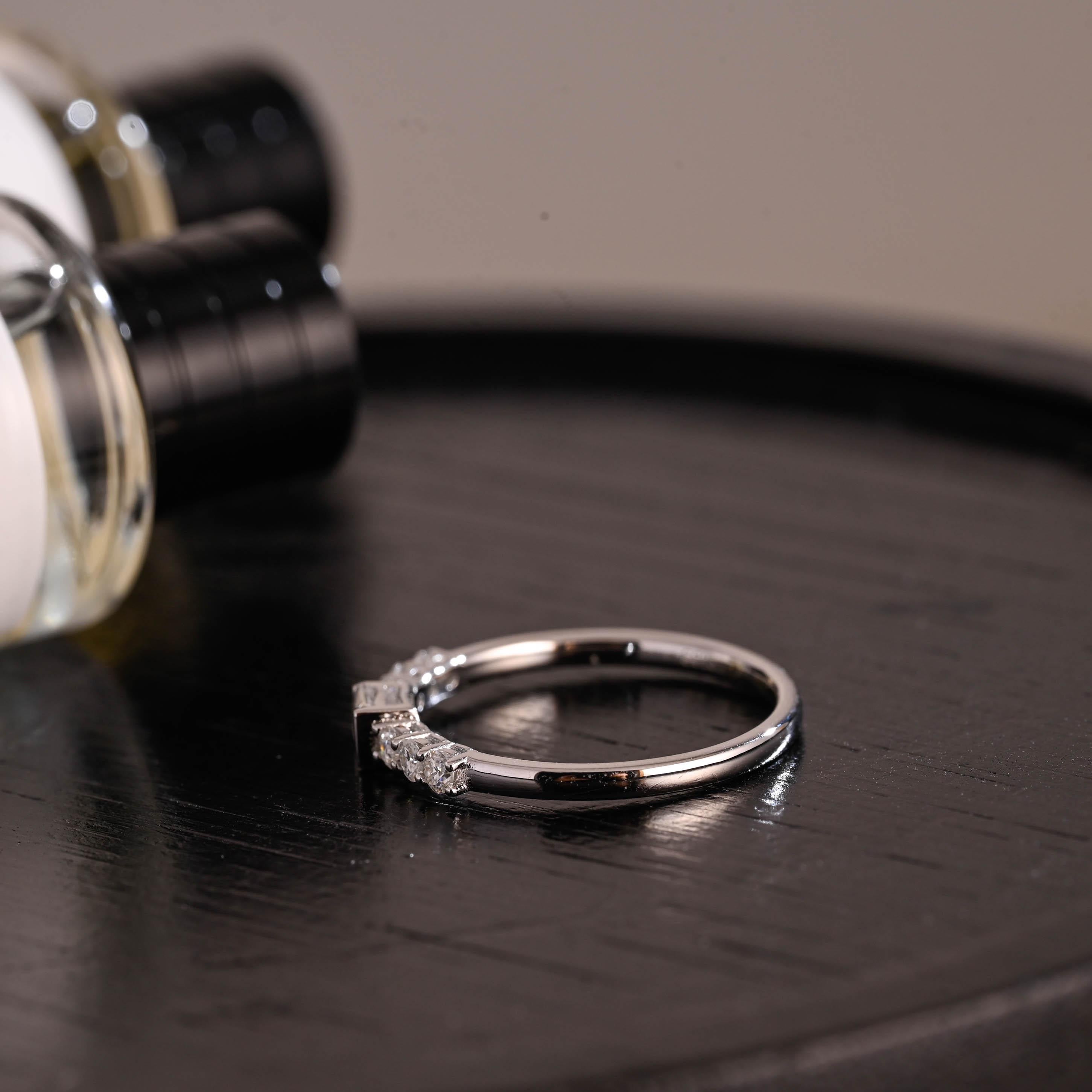 Solid Gold Moissanite Wedding Band, Princess & Round Cut Ring
