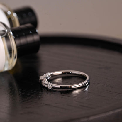 Solid Gold Moissanite Wedding Band, Princess & Round Cut Ring