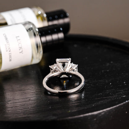 Three Stone Emerald Cut Moissanite Engagement Ring, Solid Gold Promise Ring, Gold Proposal Ring, Anniversary Gift Birthday Gift for Women