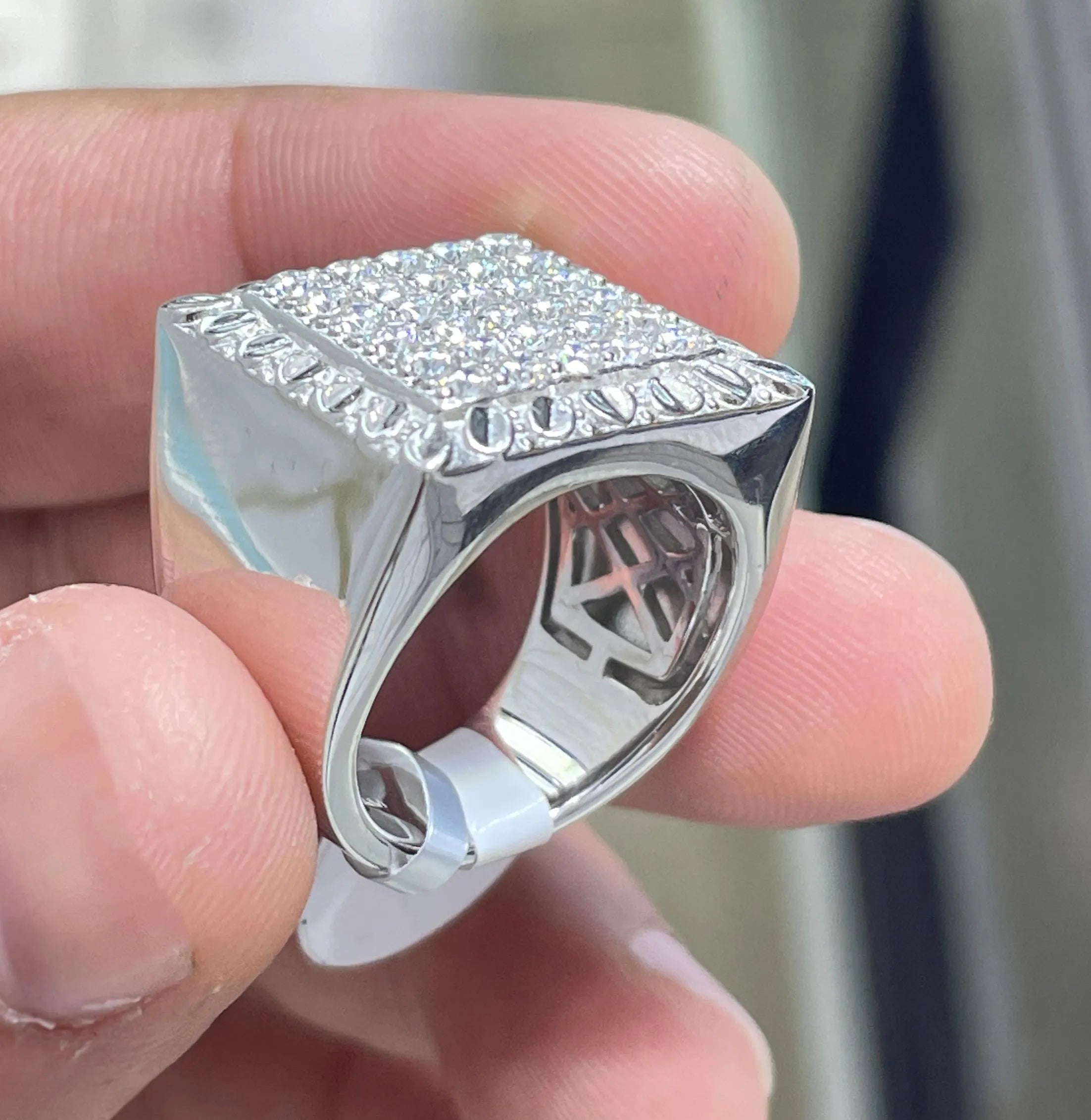 Moissanite Men's Engagement Ring: 14k Gold Plated Sterling Silver Cluster Ring