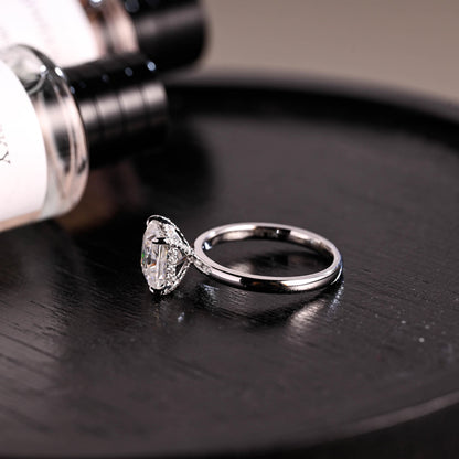 Solid Gold Princess Cut Moissanite Engagement Ring, 4 Prongs Pave Hidden Halo Wedding Ring