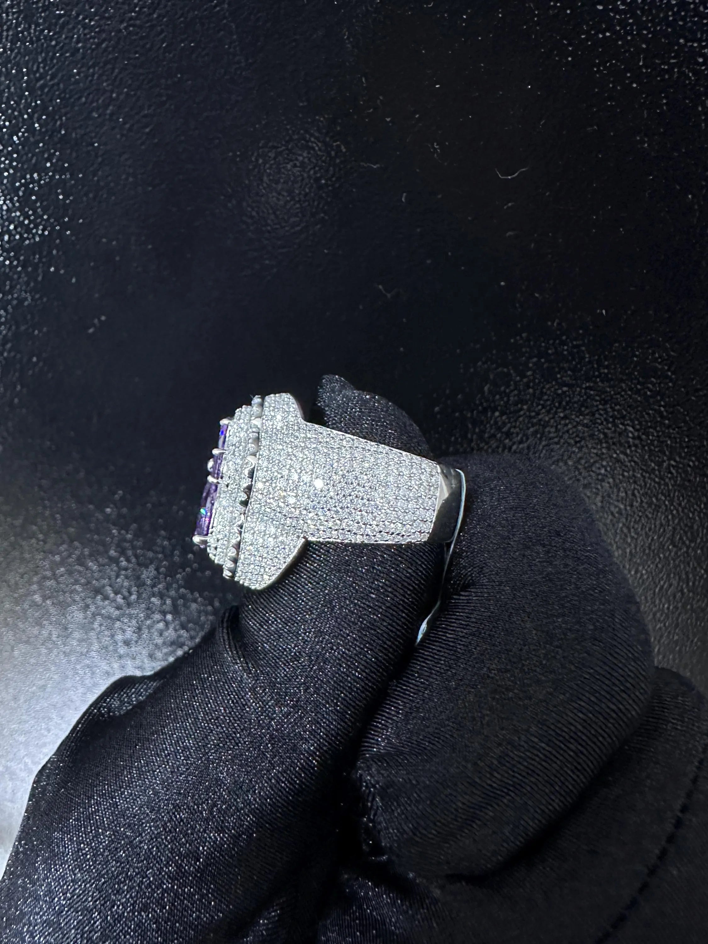 Oversized Moissanite Diamond Men's Ring: Purple Sapphire Hip Hop Bling