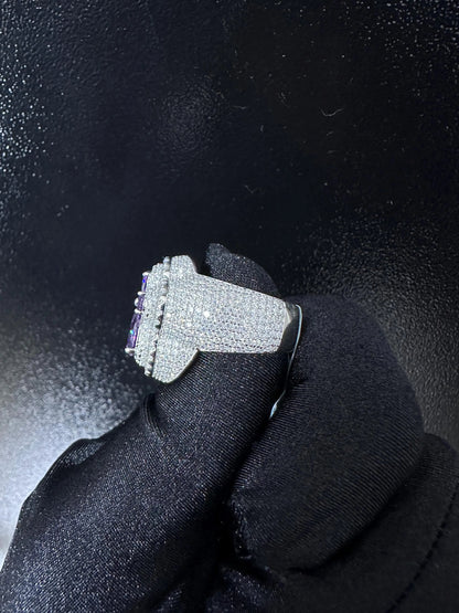 Oversized Moissanite Diamond Men's Ring: Purple Sapphire Hip Hop Bling