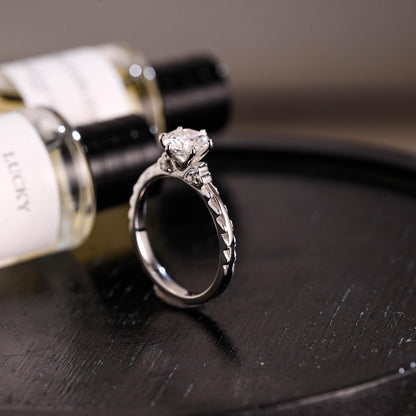 Solid Gold Round Cut Moissanite Engagement Ring, Anniversary Gift Birthday Gift for Women Wife