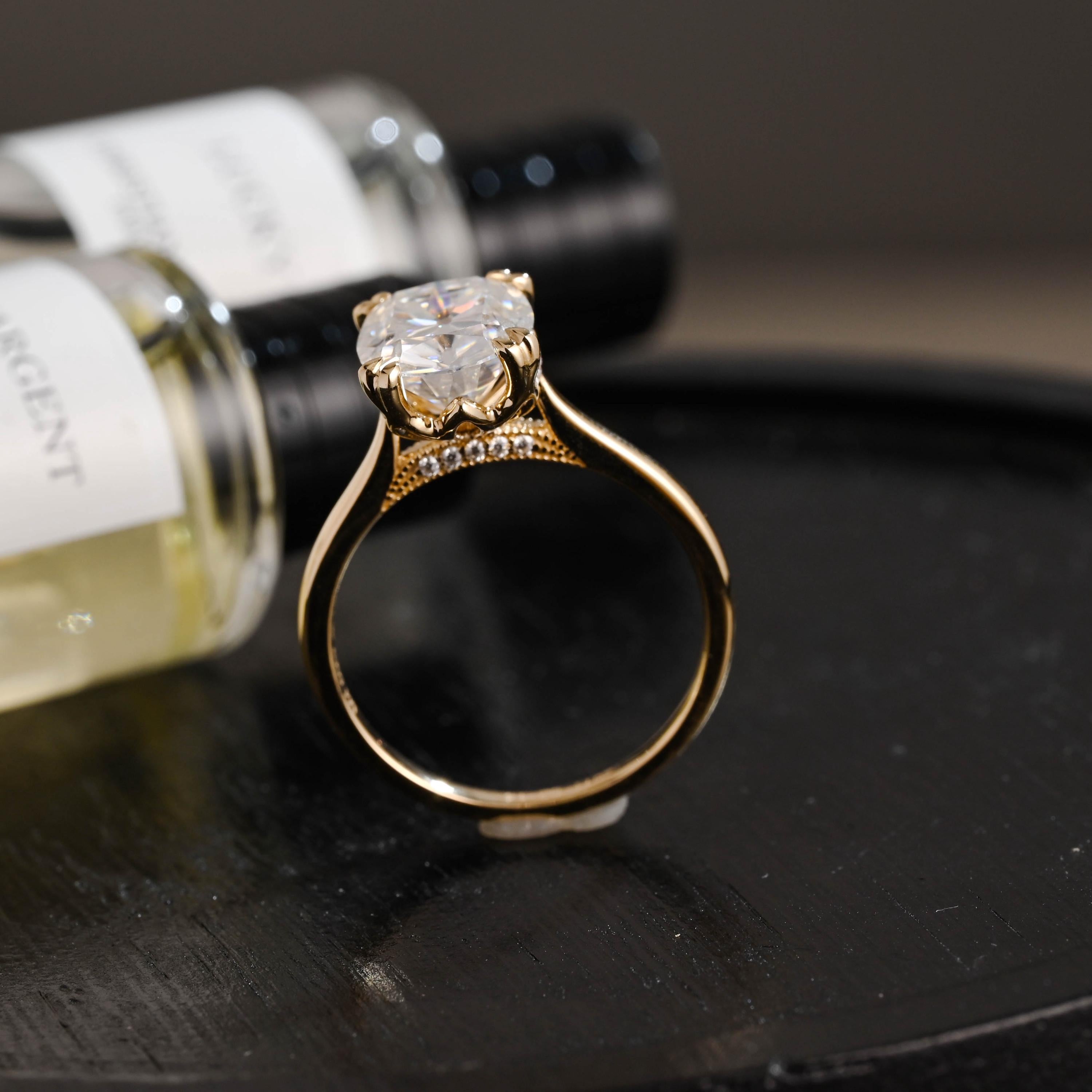 Old Mine Elongated Cushion Cut Moissanite Engagement Ring, Solid Gold Proposal Ring, Promise Ring, Wedding Ring, Anniversary Gift for Women
