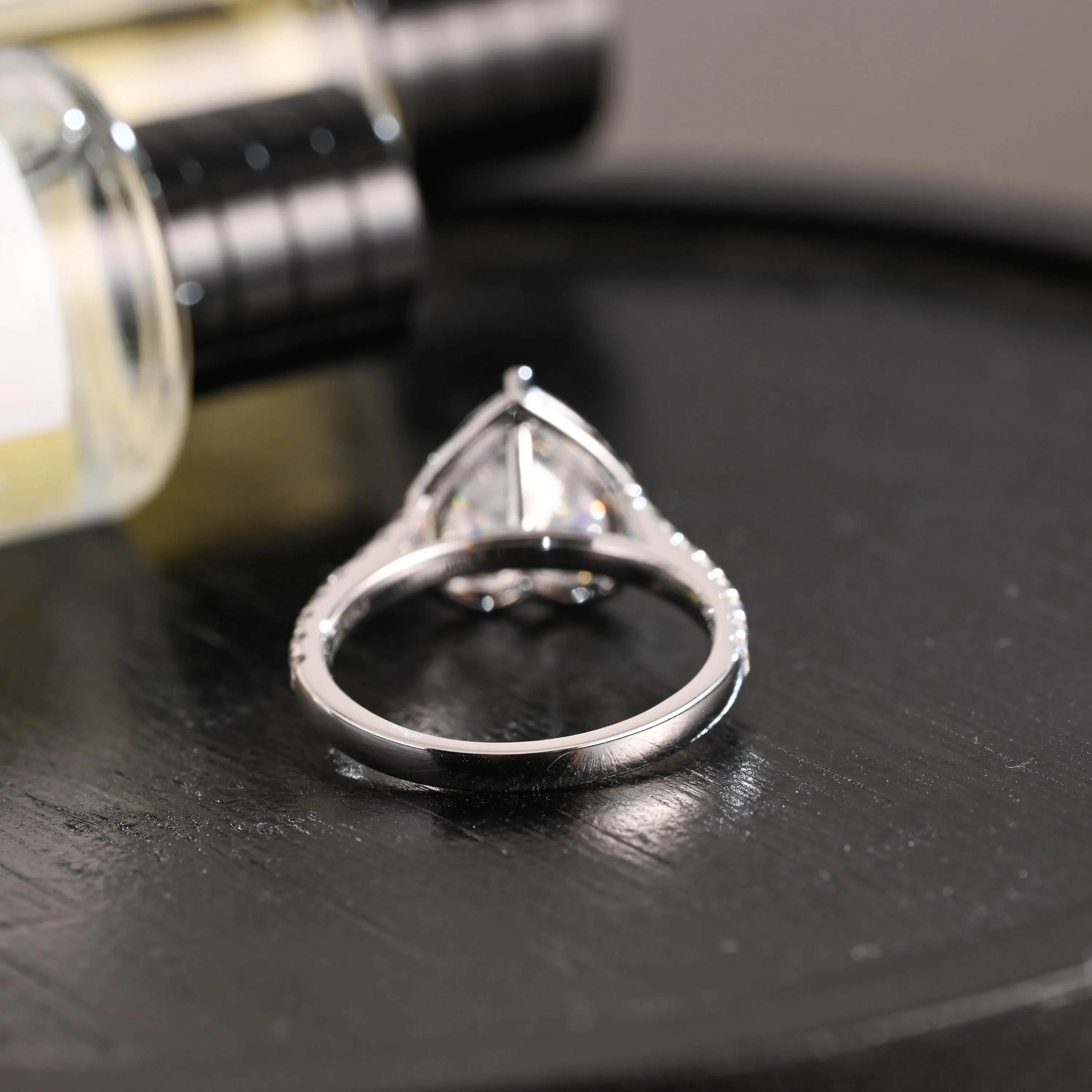 Solid Gold Heart Cut Moissanite Engagement Ring, Half Pave Band Ring Proposal Ring, Promise Ring, Wedding Ring